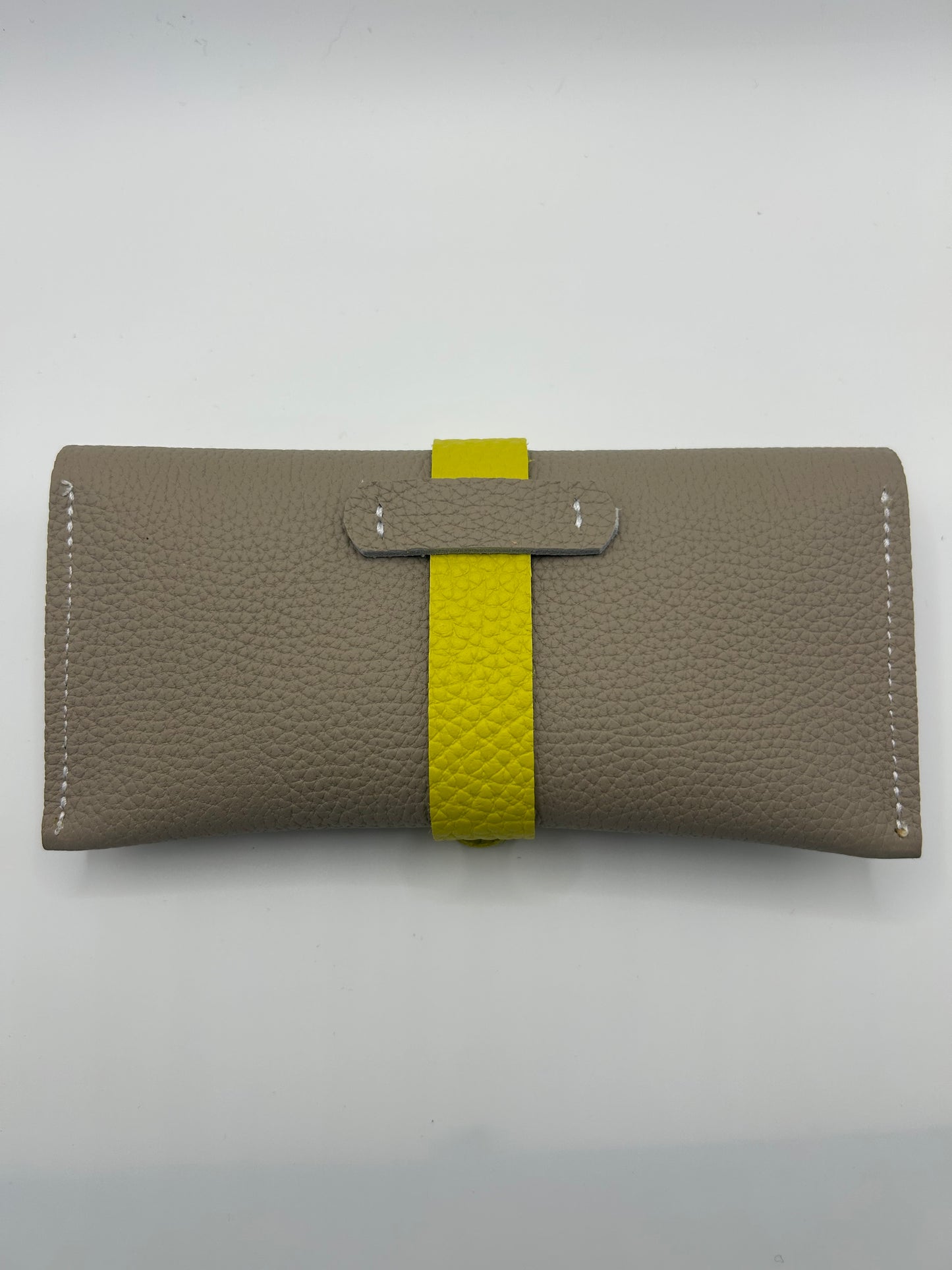 Brillenetui Leder Beige/Gelb