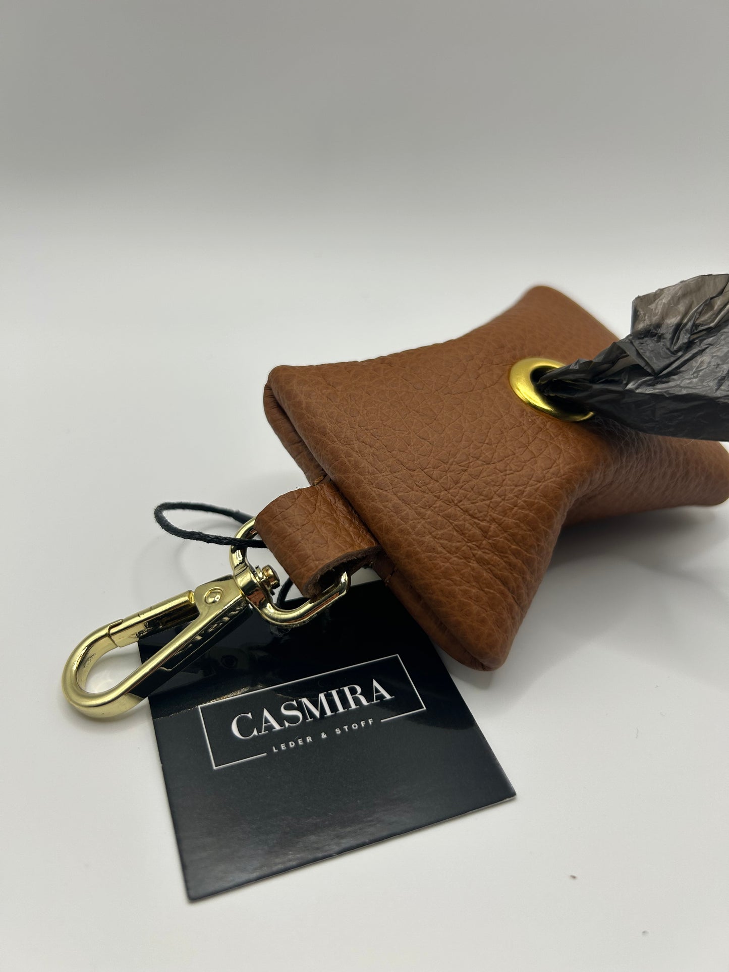Kotbeutelspender Leder Cognac Braun