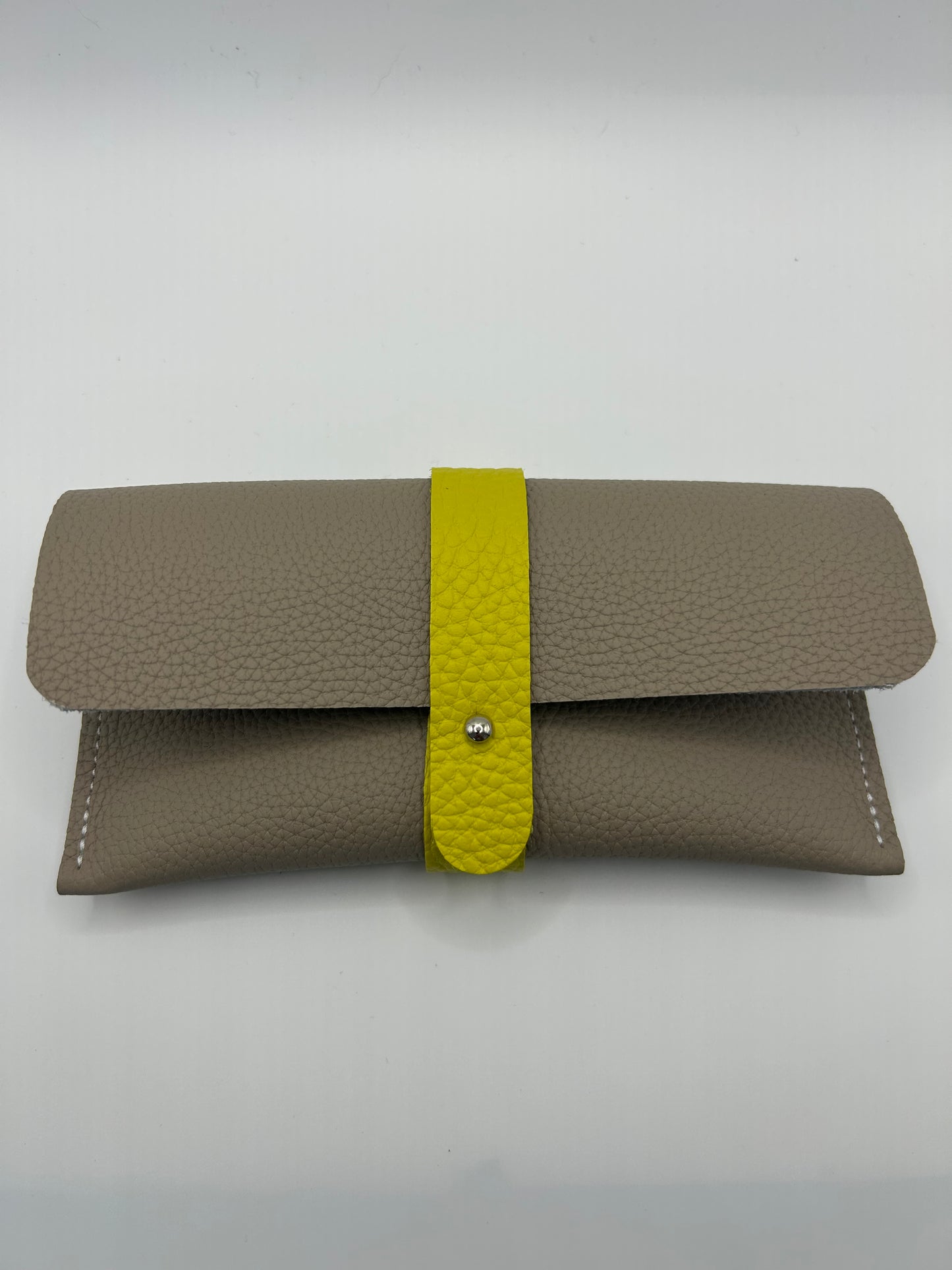 Brillenetui Leder Beige/Gelb