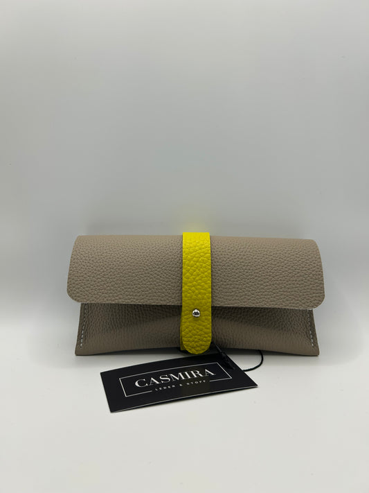 Brillenetui Leder Beige/Gelb