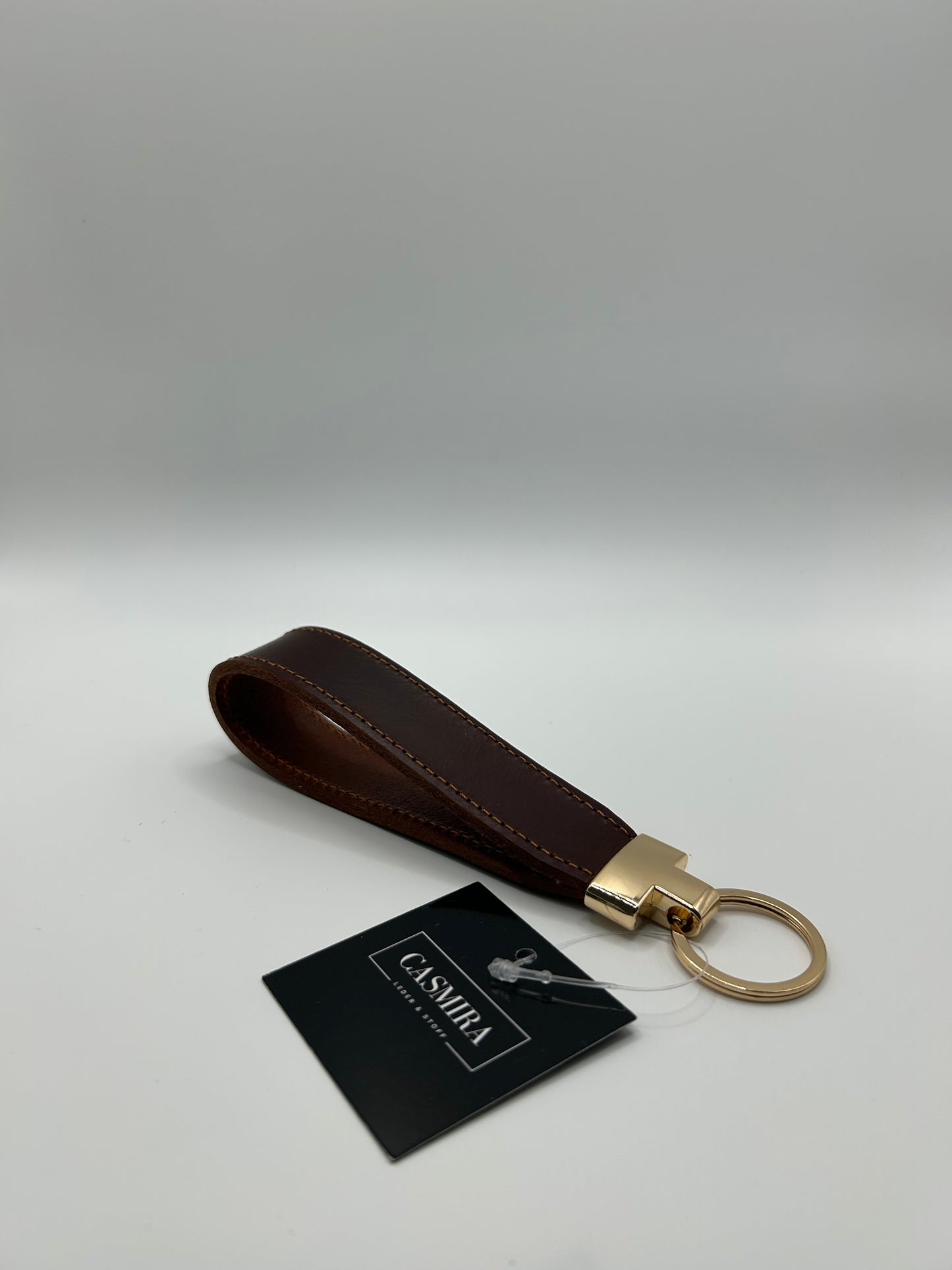 Schlüsselanhänger Büffel Rotbraun Lightgold Naht