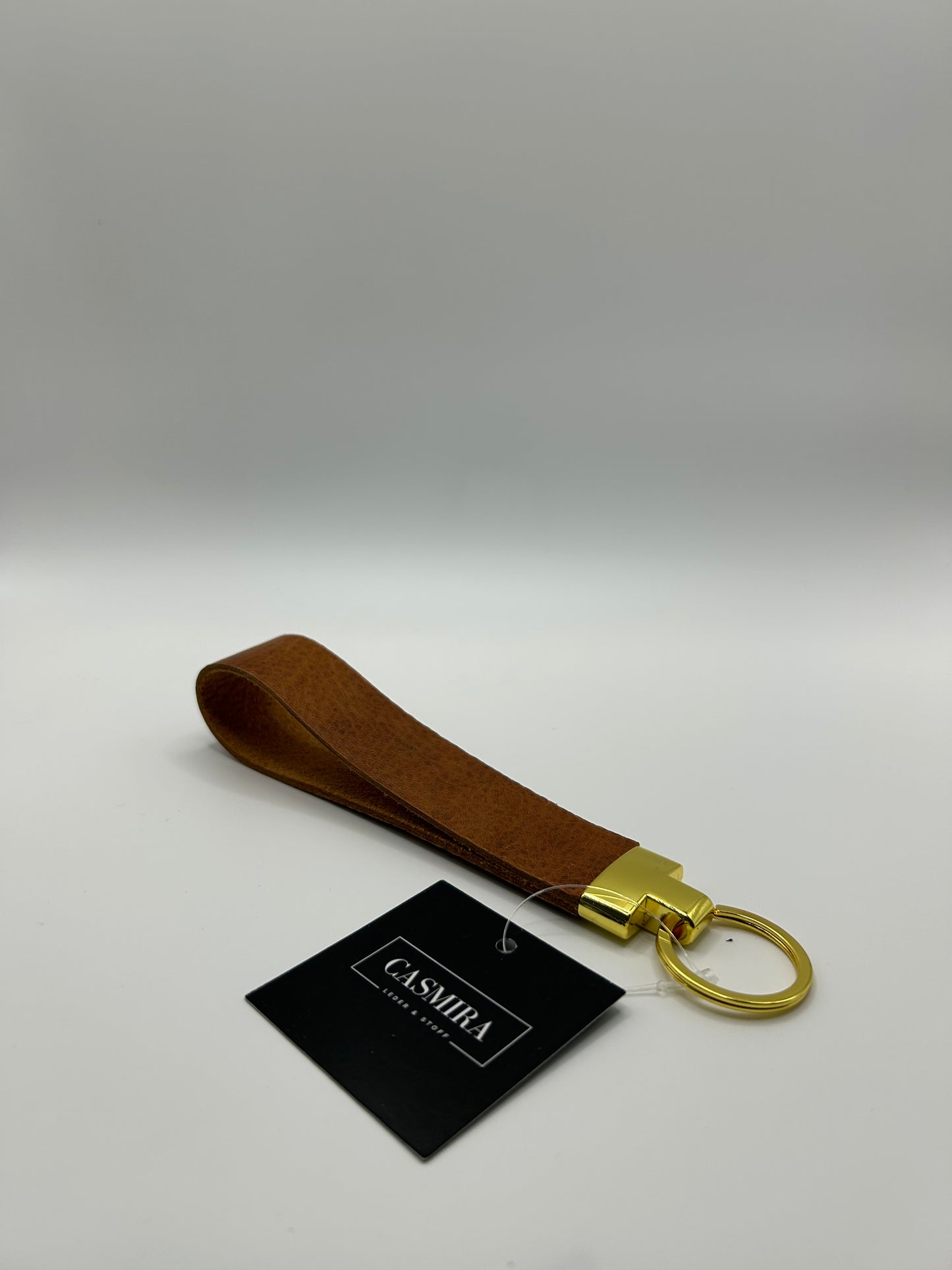 Schlüsselanhänger Leder Cognac Gold