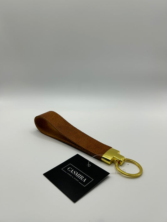 Schlüsselanhänger Leder Cognac Gold