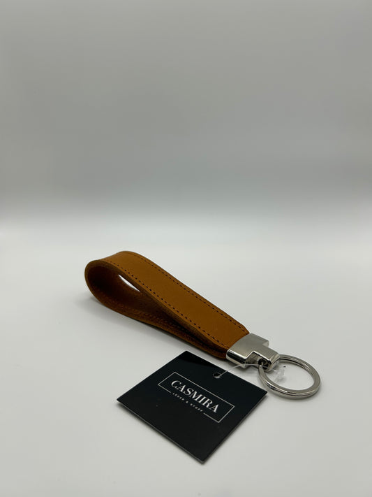 Schlüsselanhänger Fettleder Cognac Silber Naht