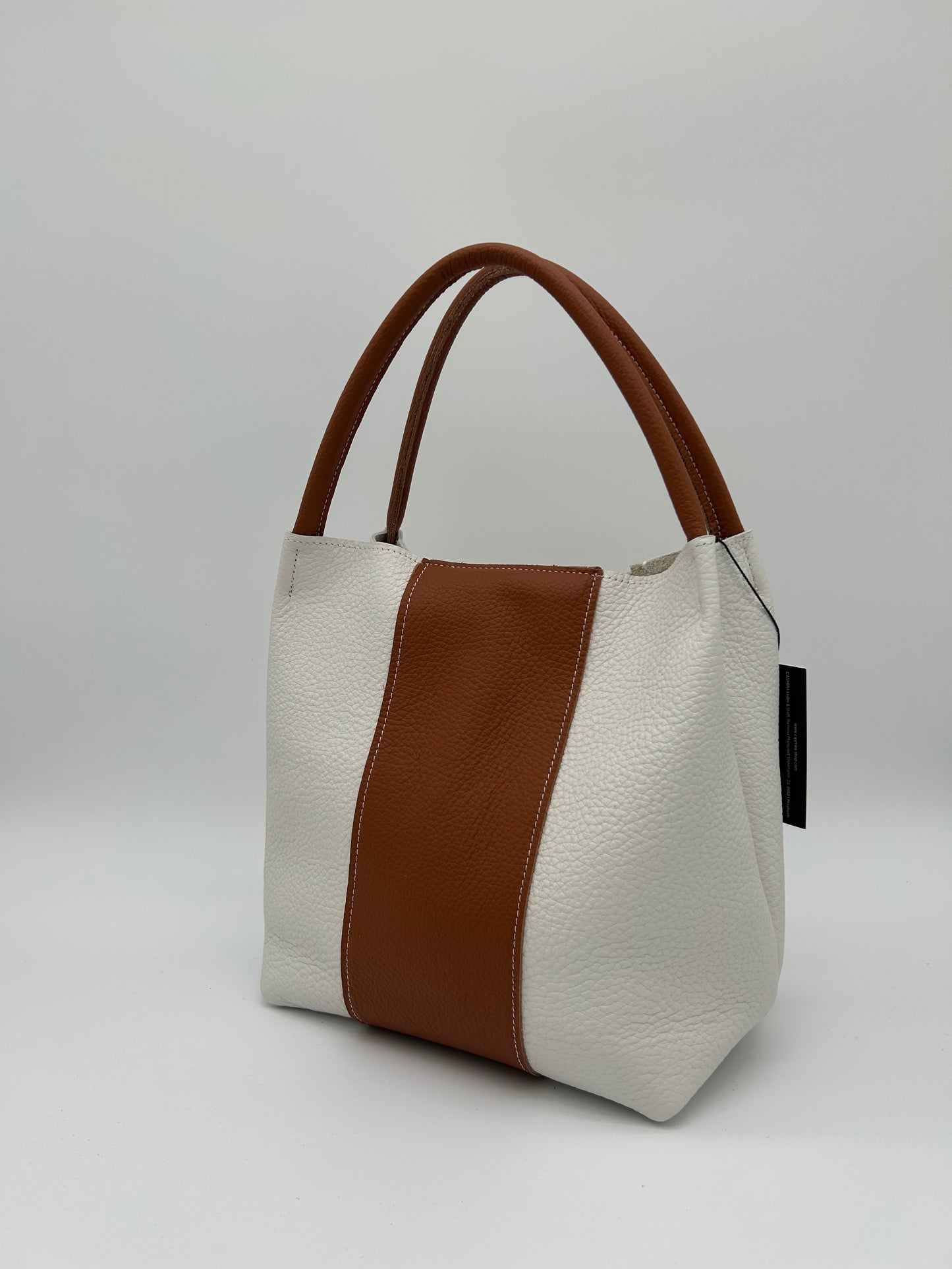 Handtasche Leder Weiß / Cognac