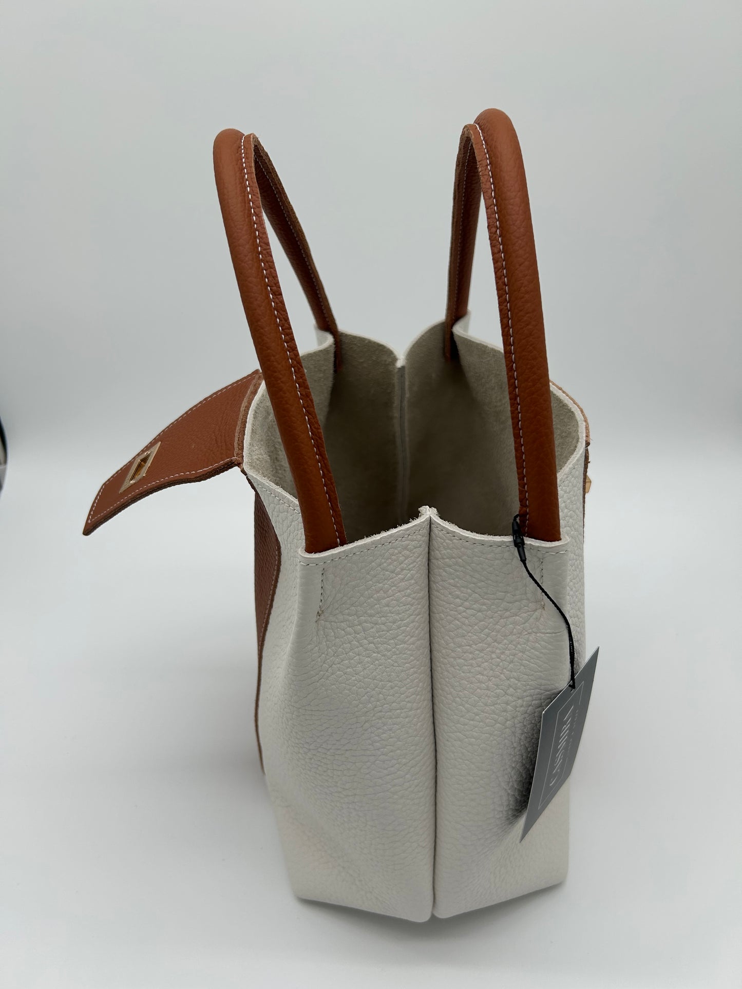 Handtasche Leder Weiß / Cognac