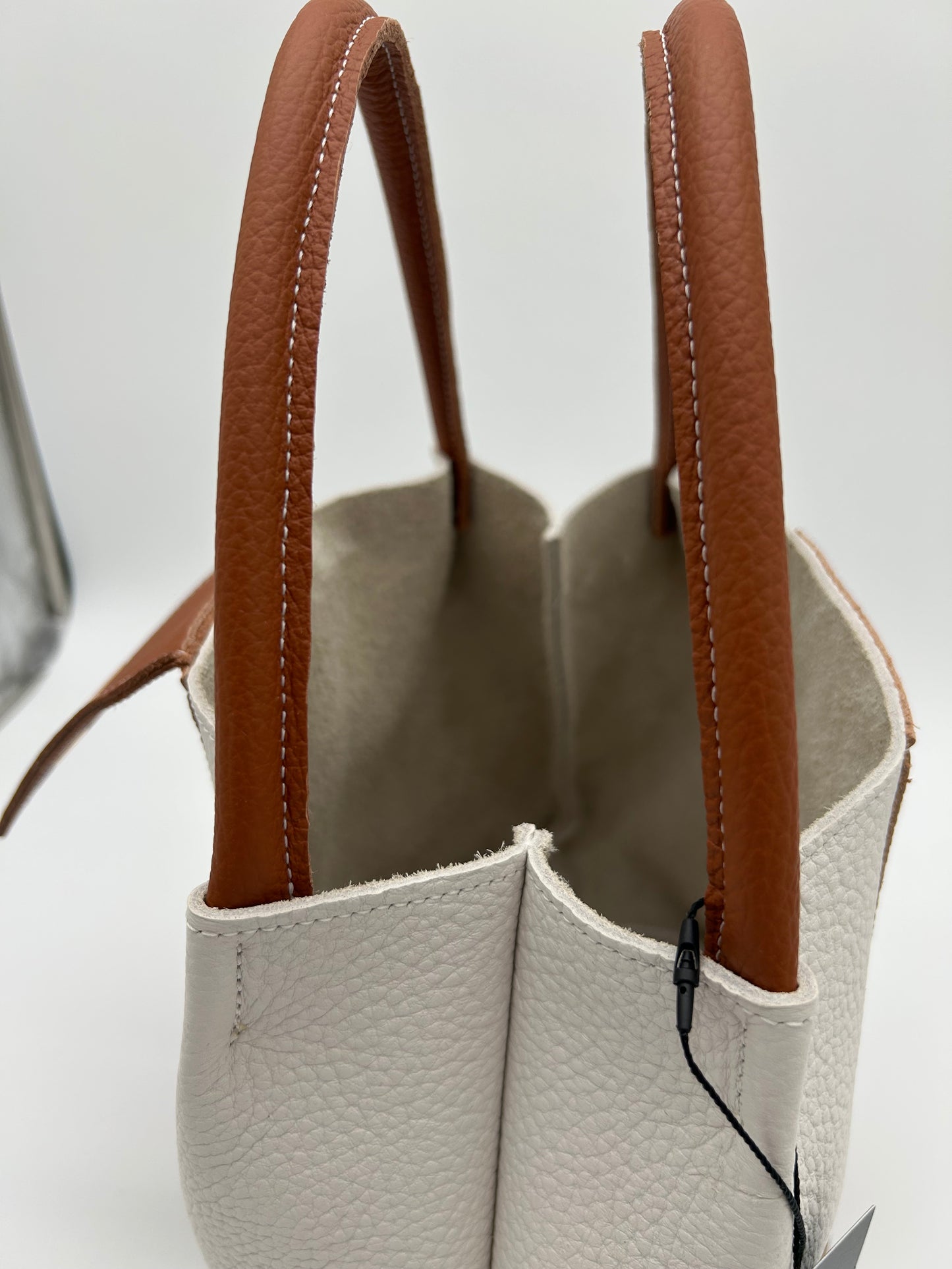 Handtasche Leder Weiß / Cognac