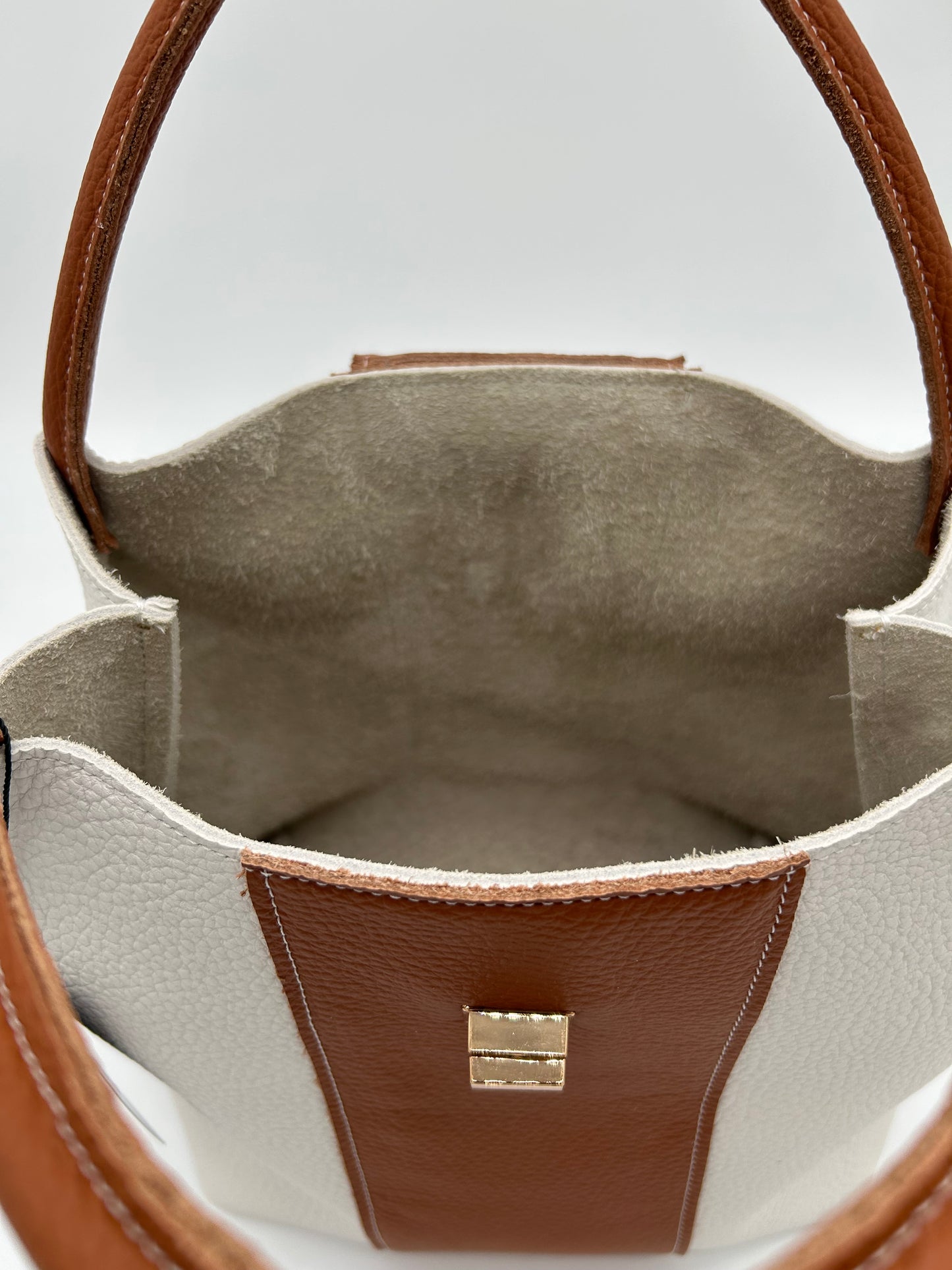 Handtasche Leder Weiß / Cognac
