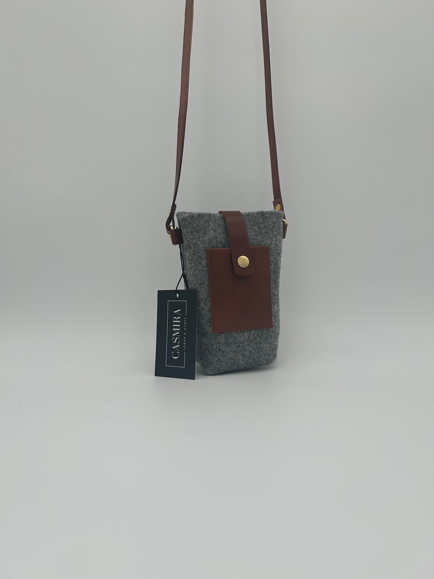 Handytasche Mini Filz & Leder Grau/Braun