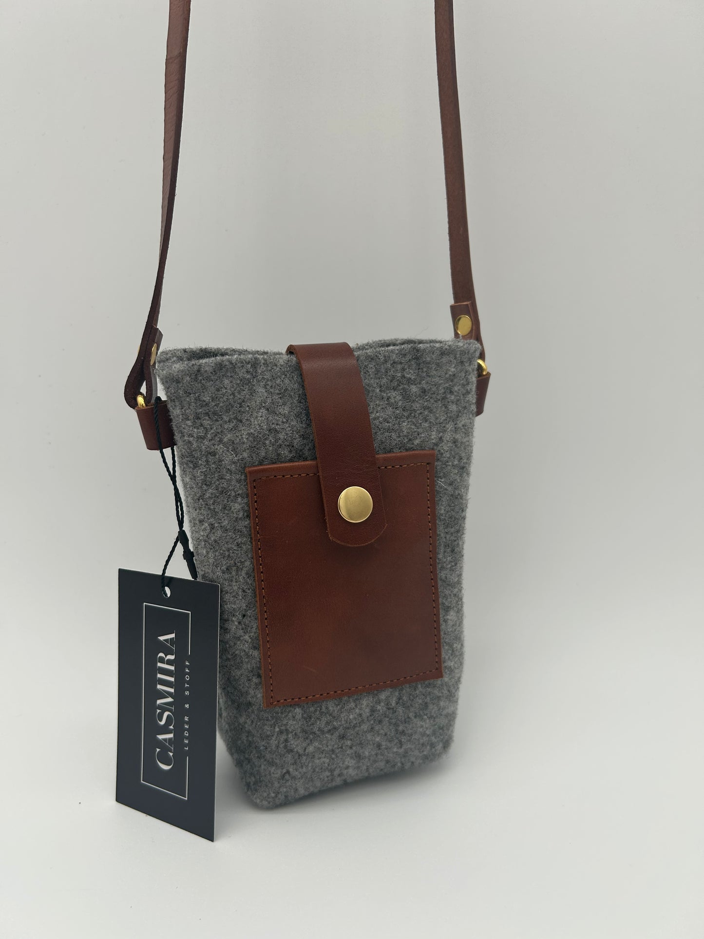 Handytasche Mini Filz & Leder Grau/Braun