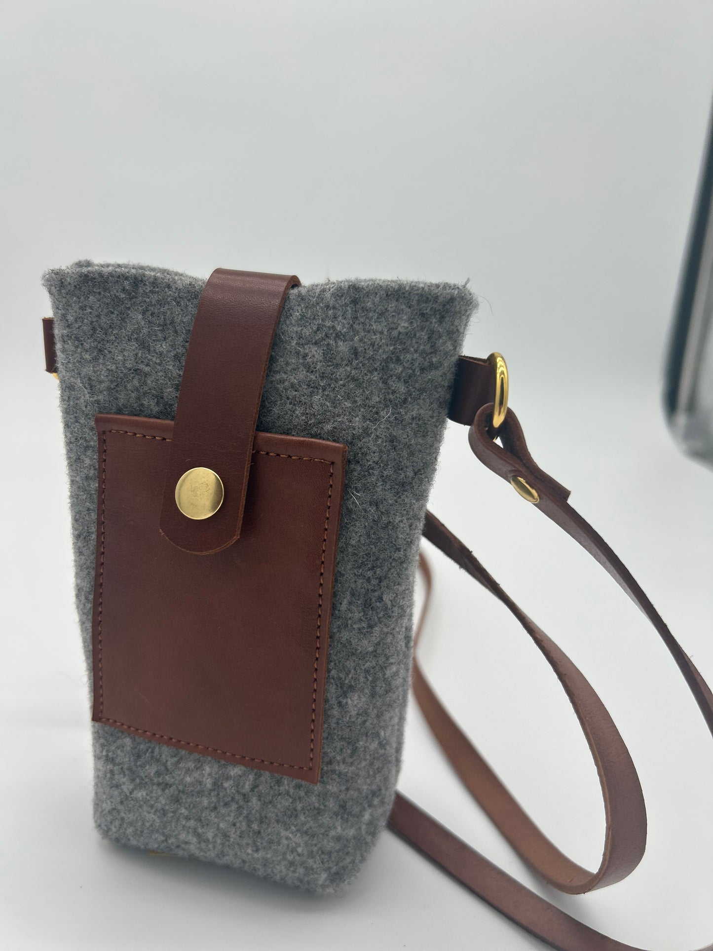 Handytasche Mini Filz & Leder Grau/Braun