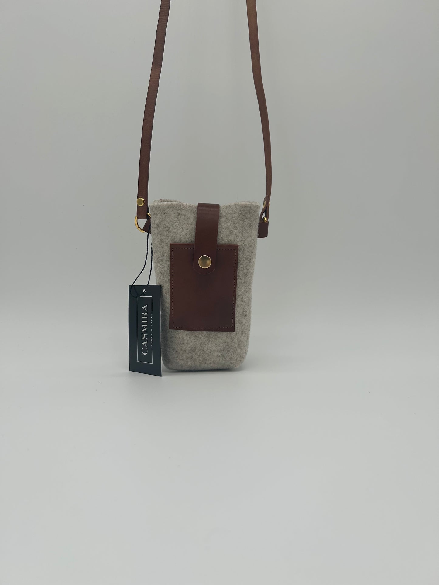 Handytasche Mini Filz & Leder Natur/Braun