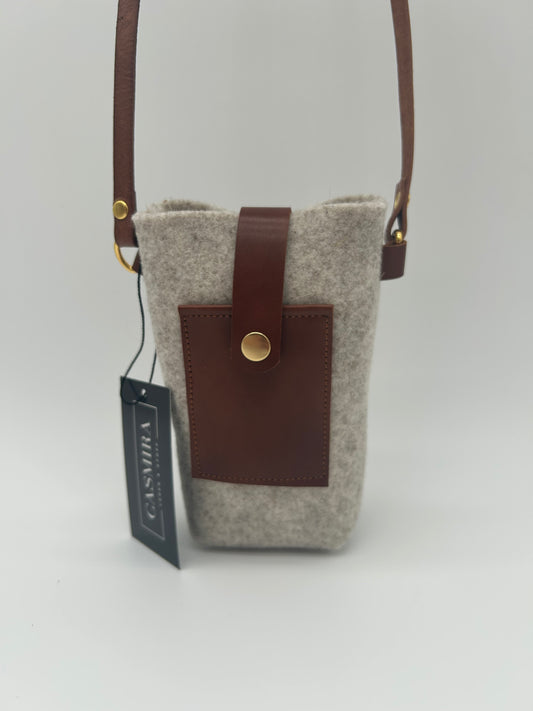 Handytasche Mini Filz & Leder Natur/Braun