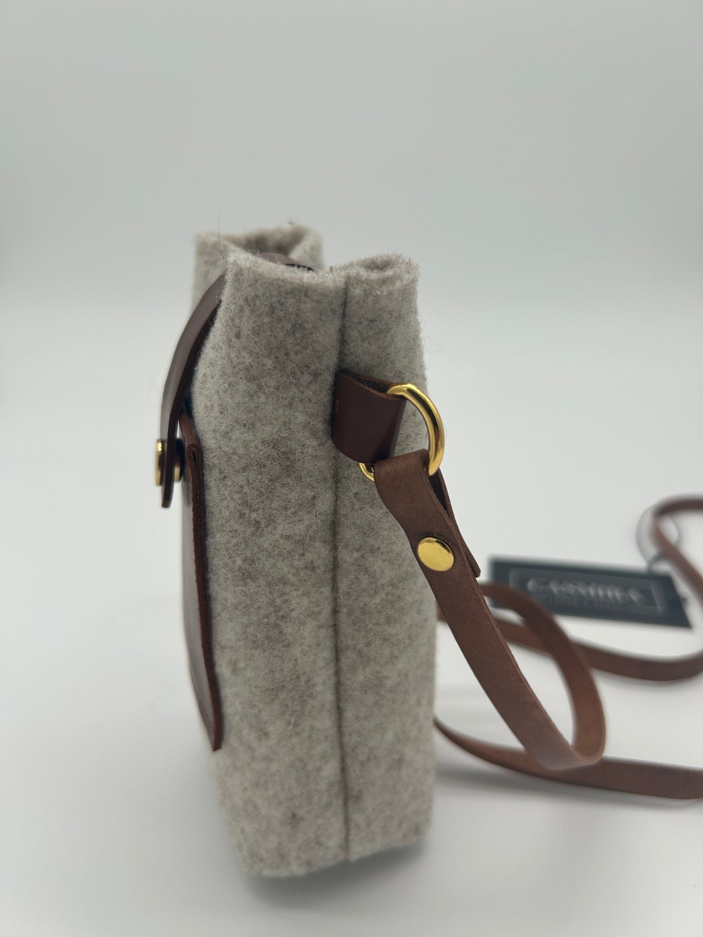 Handytasche Mini Filz & Leder Natur/Braun