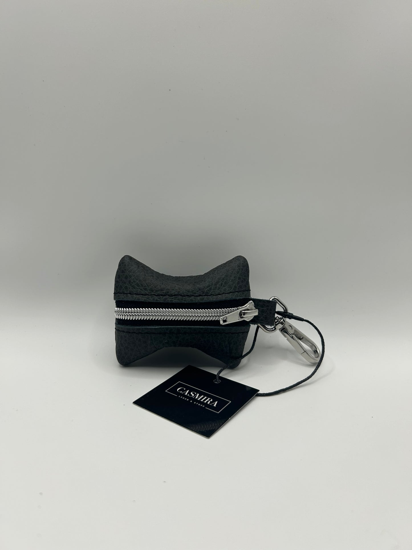 Kotbeutelspender Leder Anthrazit/Silber