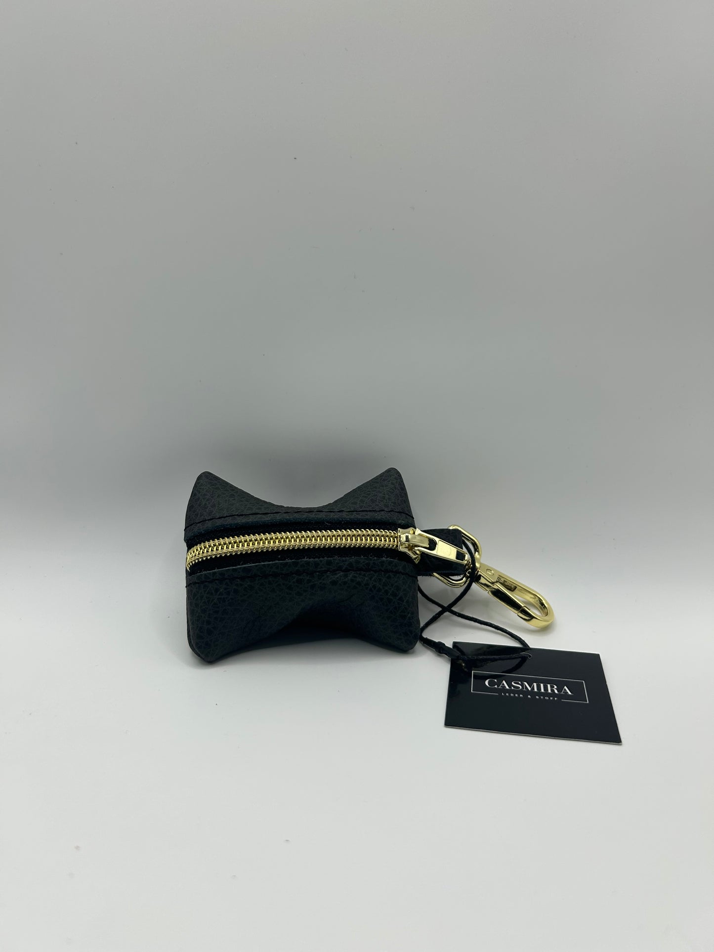 Kotbeutelspender Leder Anthrazit/Gold