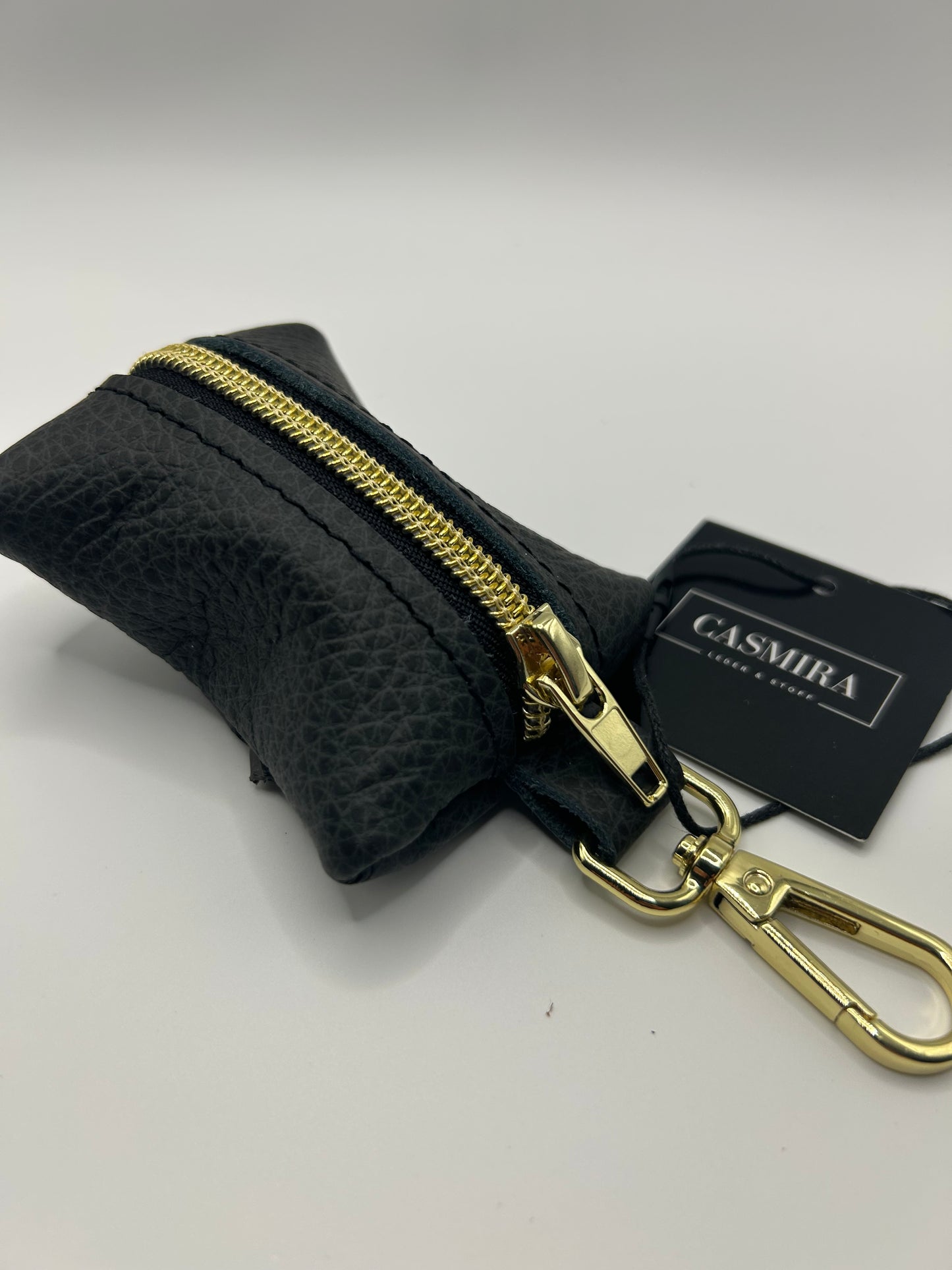 Kotbeutelspender Leder Anthrazit/Gold