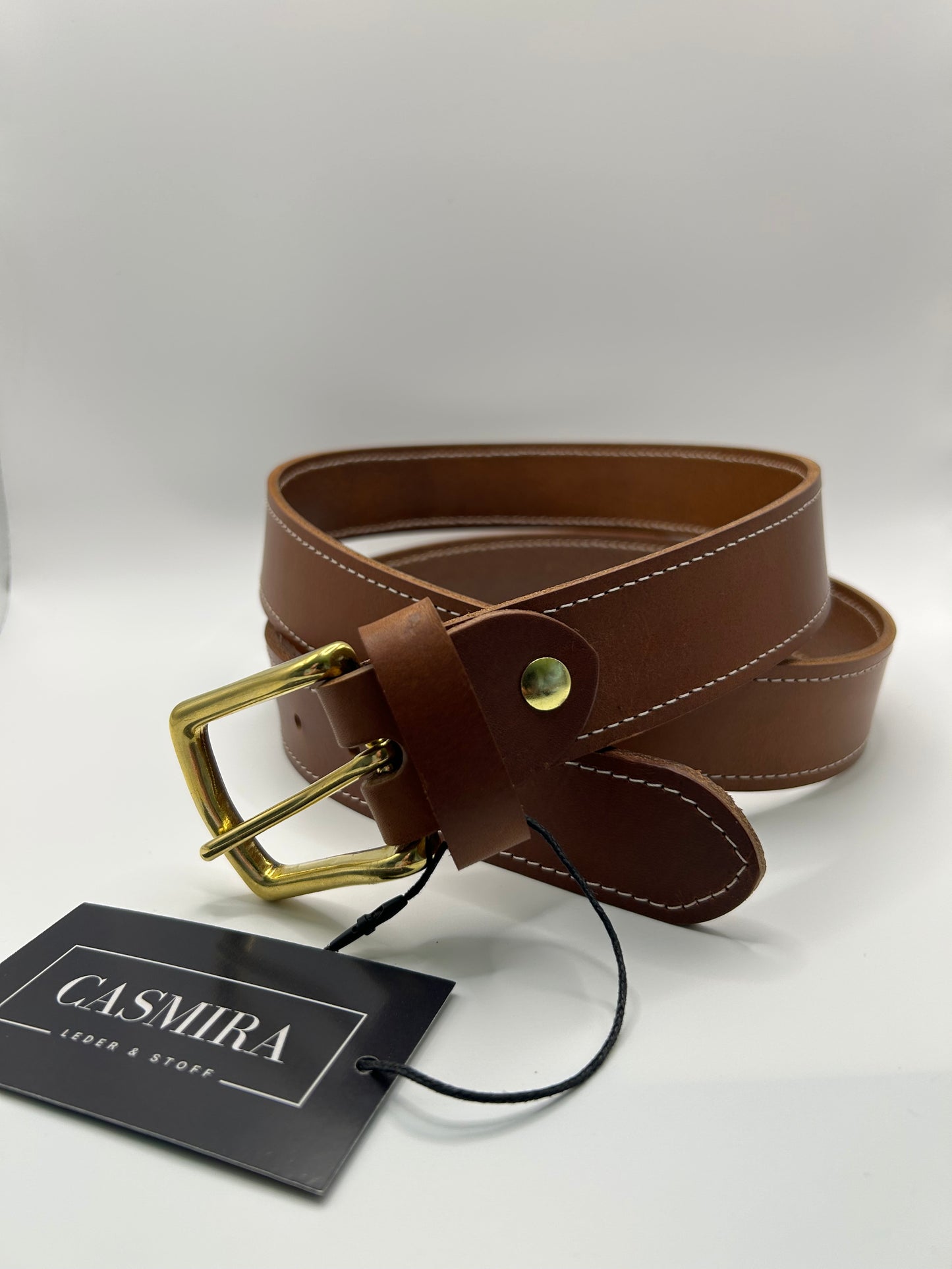 Gürtel Rindsleder Cognac Naht 35mm / 125 cm