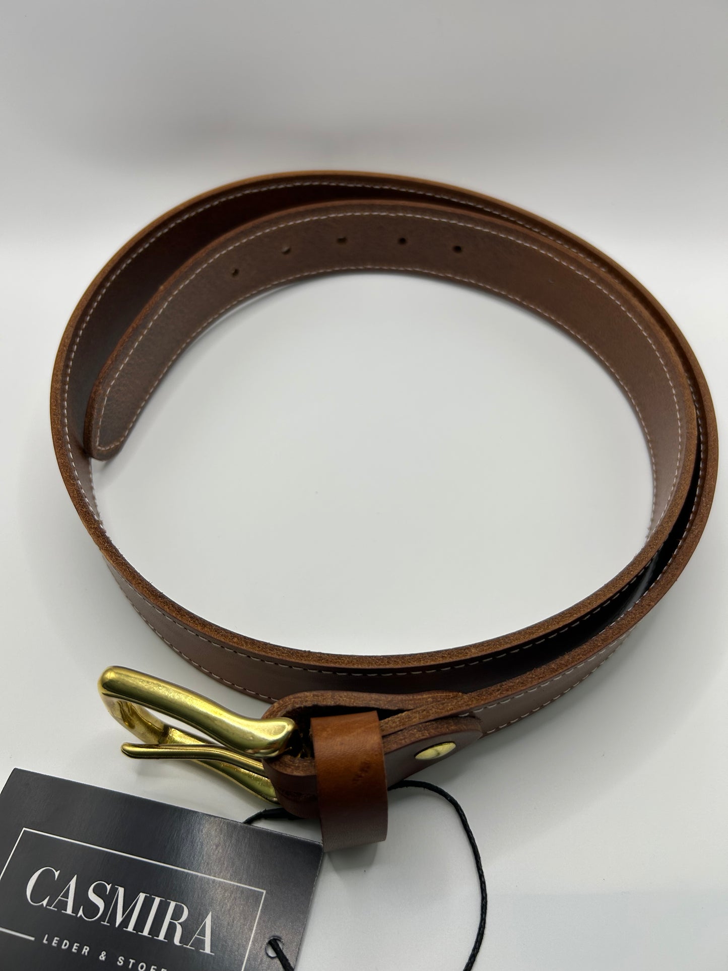 Gürtel Rindsleder Cognac Naht 35mm / 125 cm
