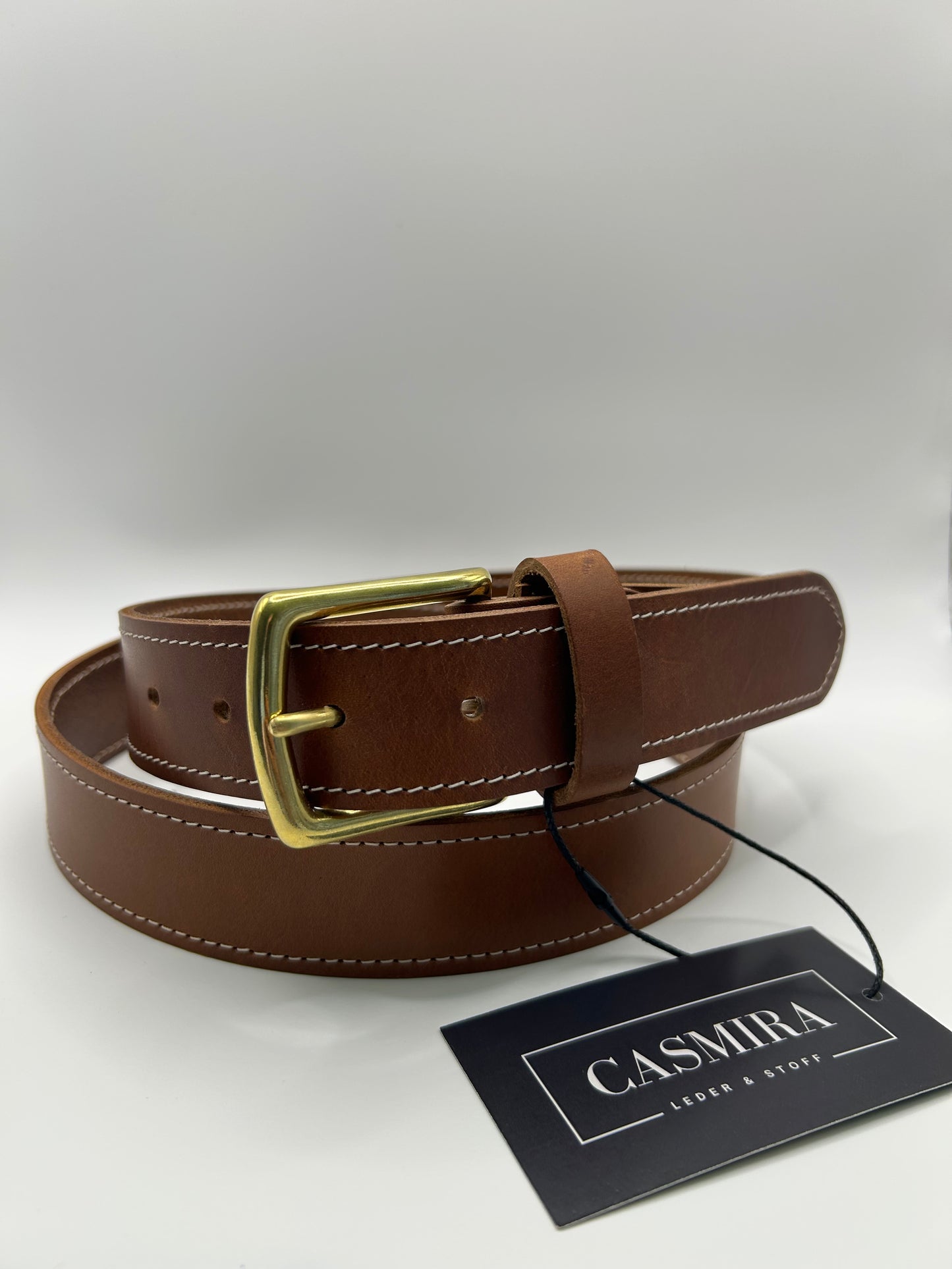 Gürtel Rindsleder Cognac Naht 35mm / 125 cm