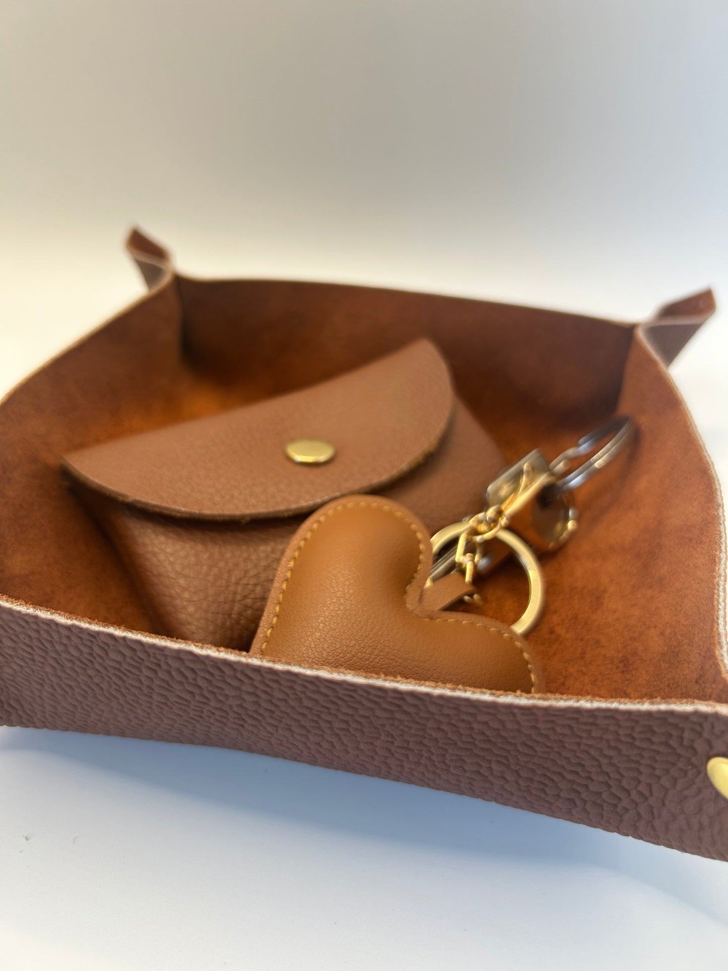 Aufbewahrungsschale Leder Braun Gold