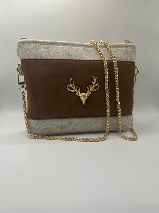 Trachten- / Dirndltasche Wildleder/Filz Natur/Braun mit Gold