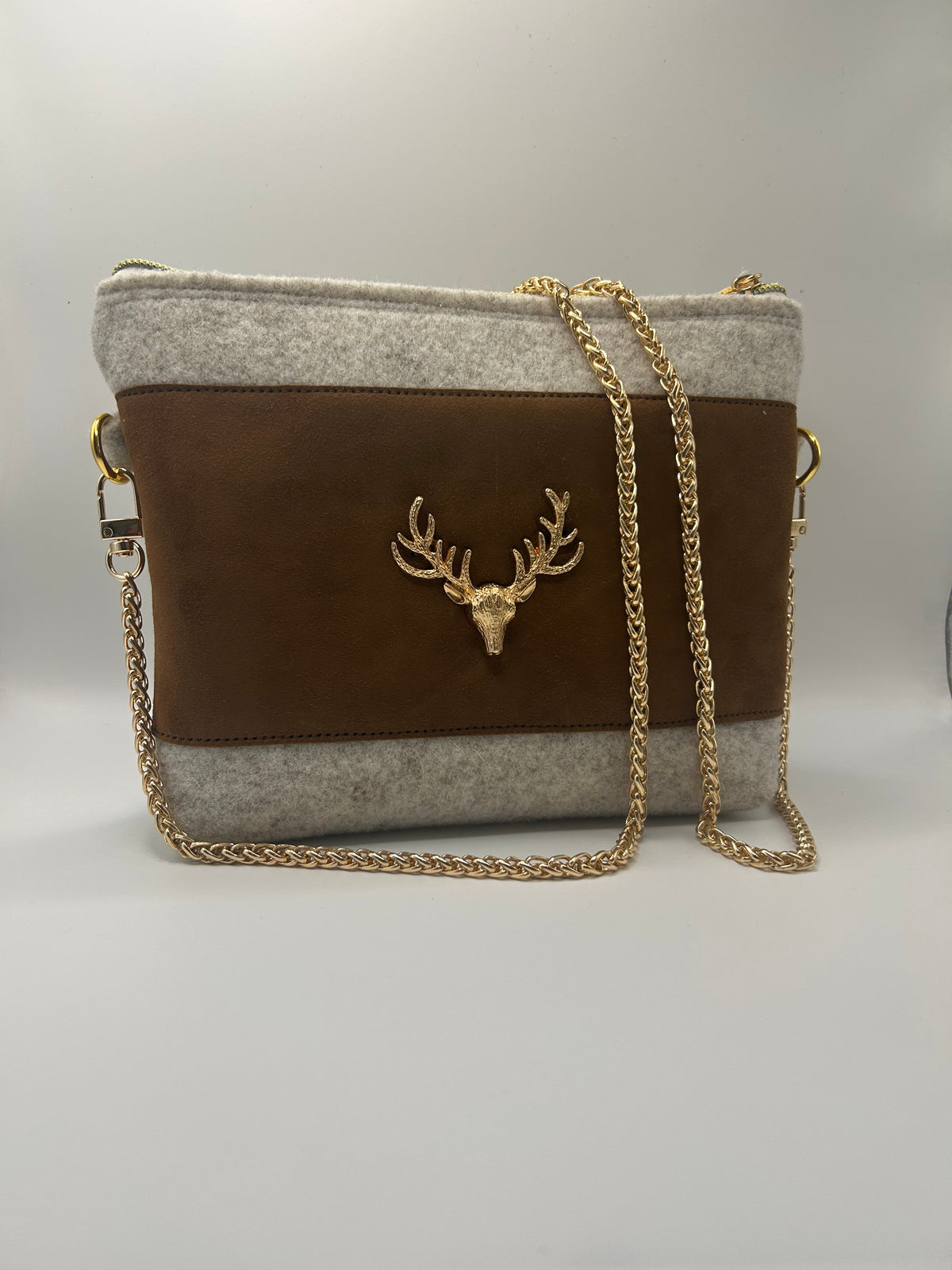 Trachten- / Dirndltasche Wildleder/Filz Natur/Braun mit Gold