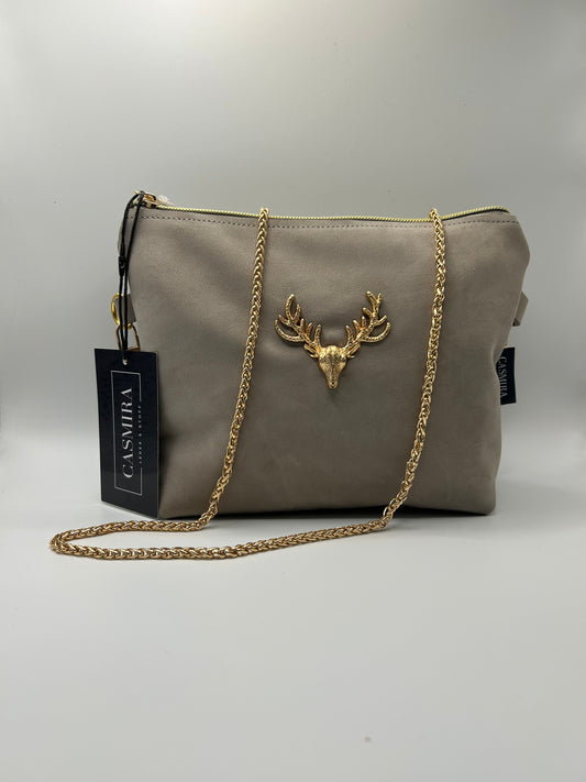 Trachten- / Dirndltasche Grau/Taupe Wildleder mit Gold