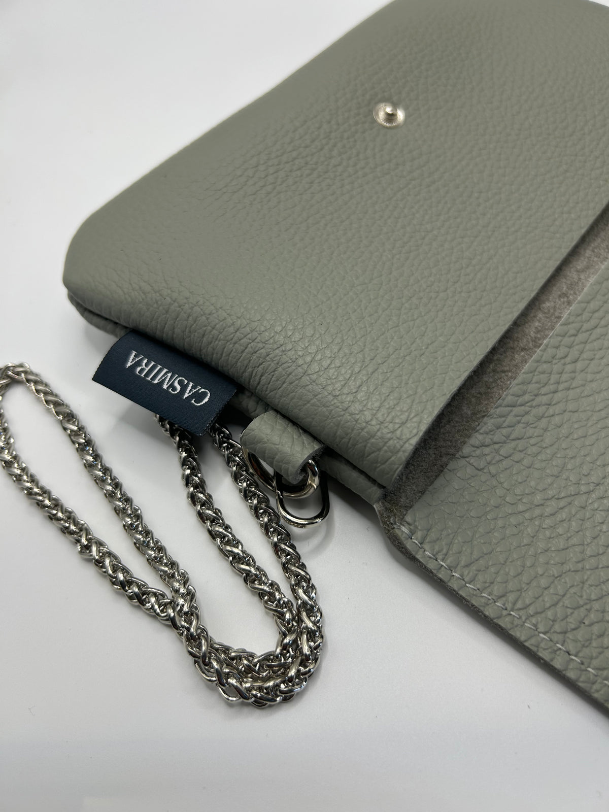 Umhängetasche Leder small Grau/Grün / Silber