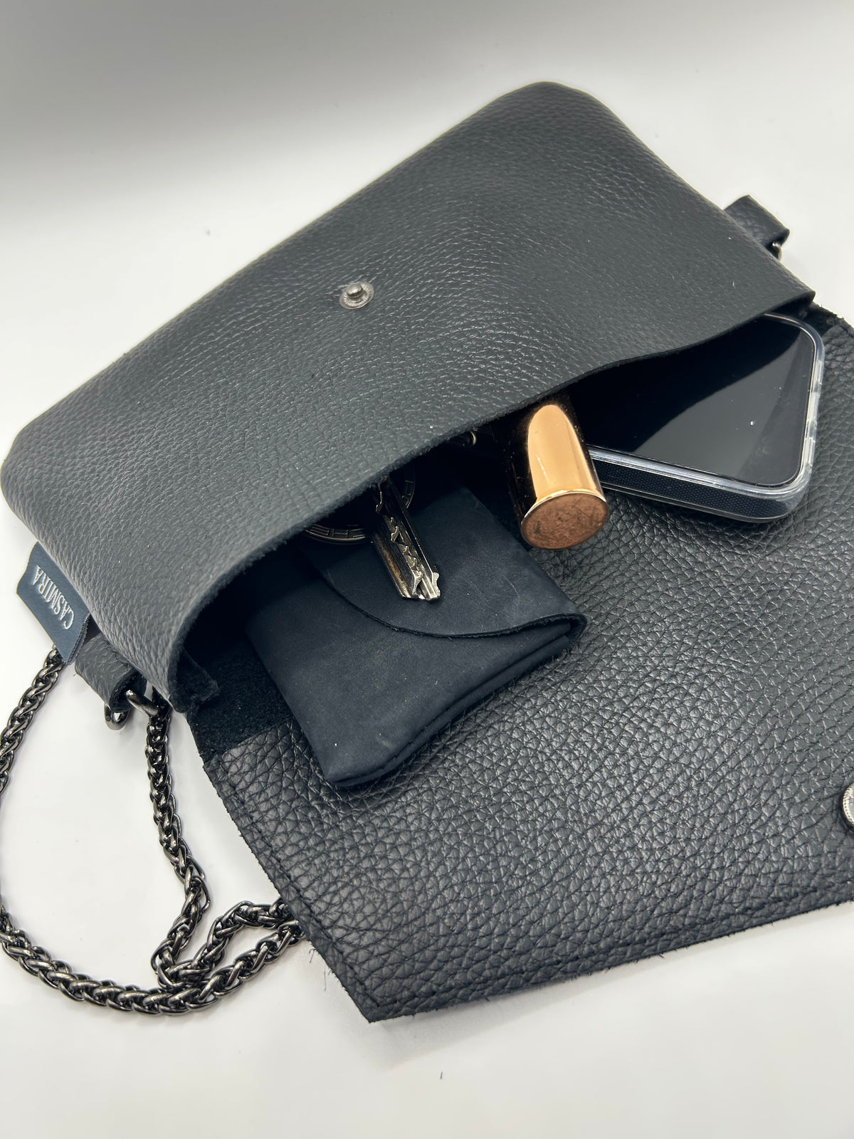 Umhängetasche Leder small Schwarz / Anthrazit