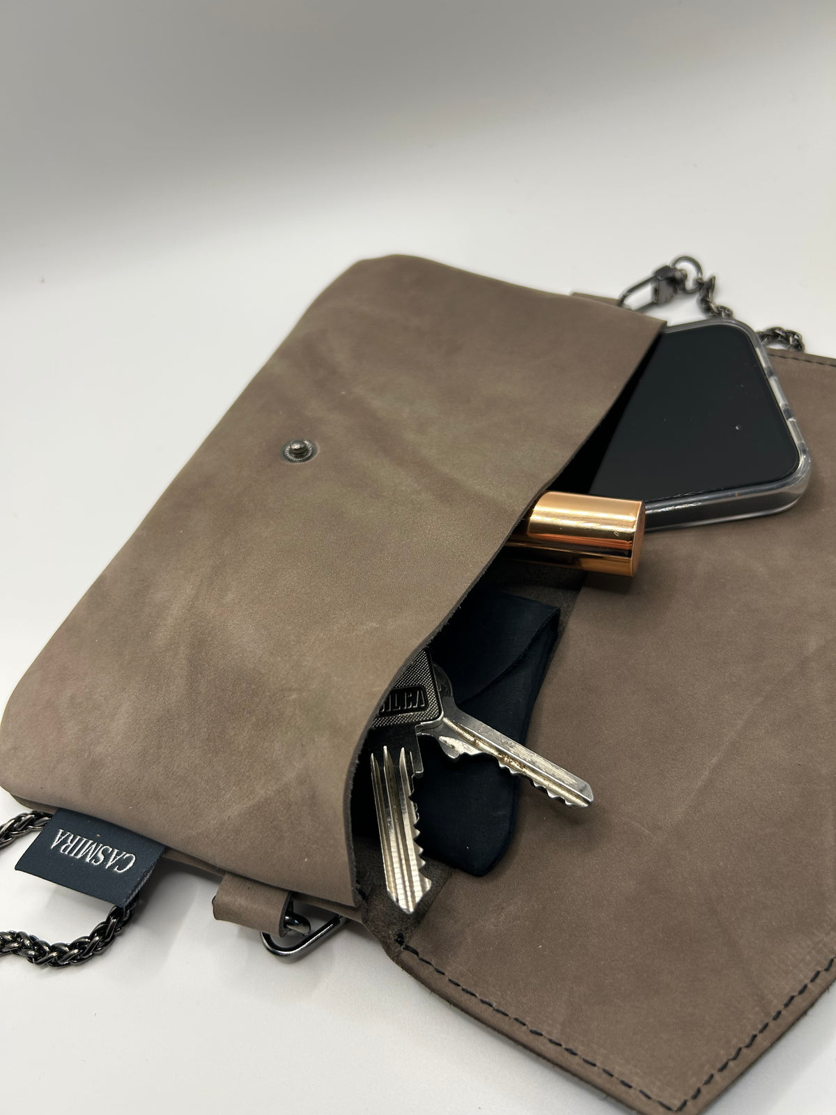 Umhängetasche Wildleder small Taupe / Anthrazit