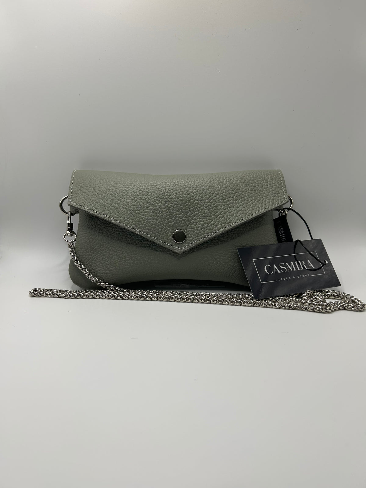 Umhängetasche Leder small Grau/Grün / Silber