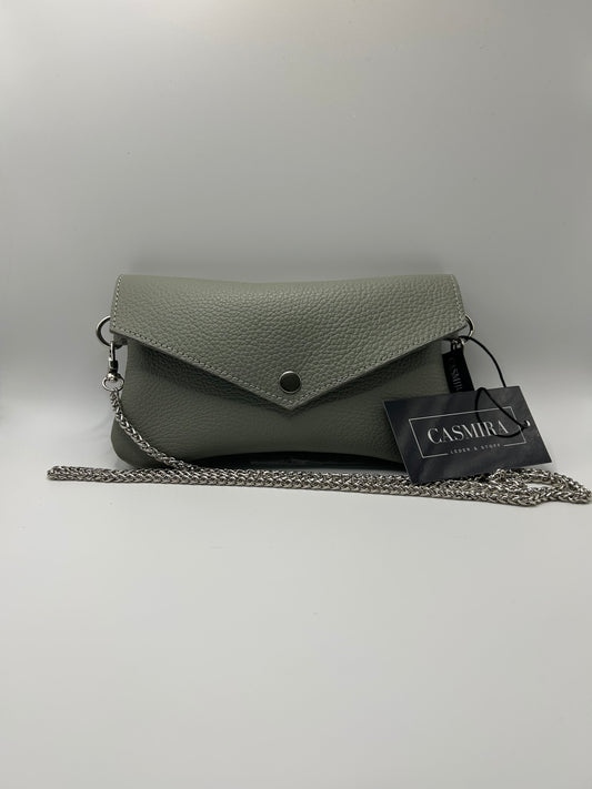 Umhängetasche Leder small Grau/Grün / Silber