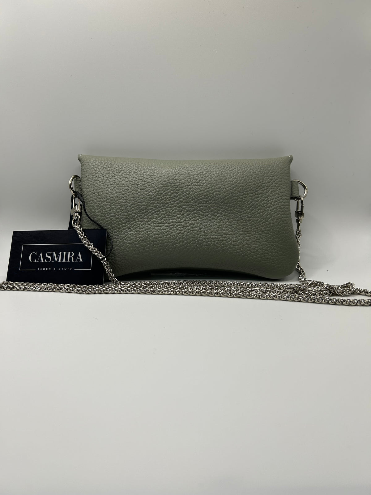 Umhängetasche Leder small Grau/Grün / Silber