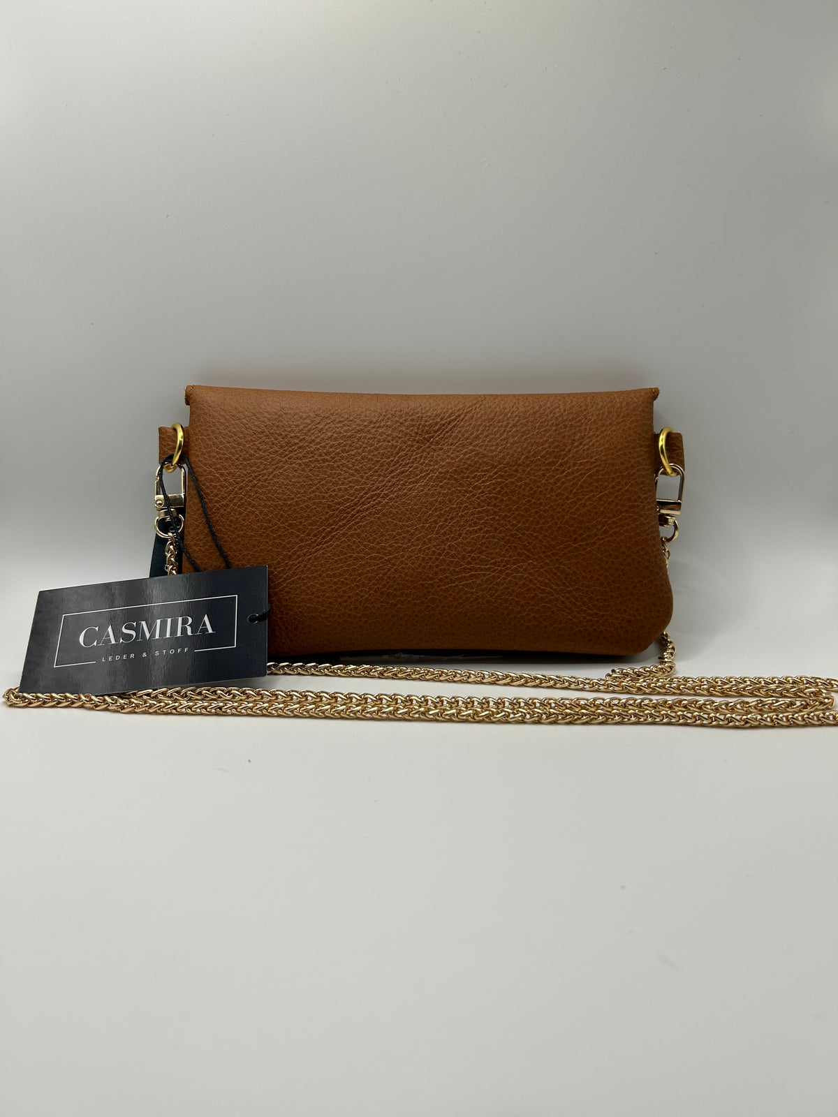 Umhängetasche Leder small Cognac / Gold