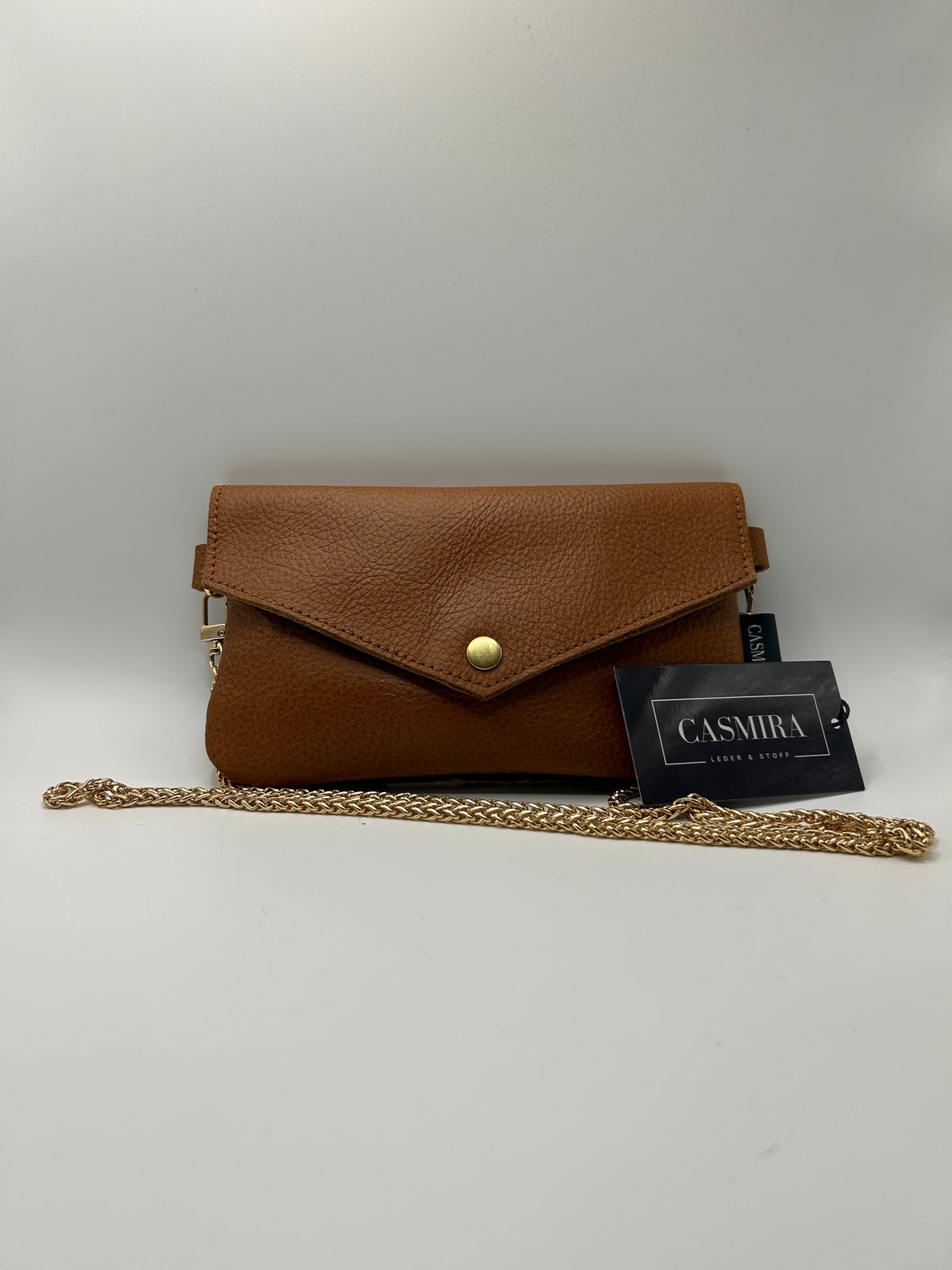 Umhängetasche Leder small Cognac / Gold
