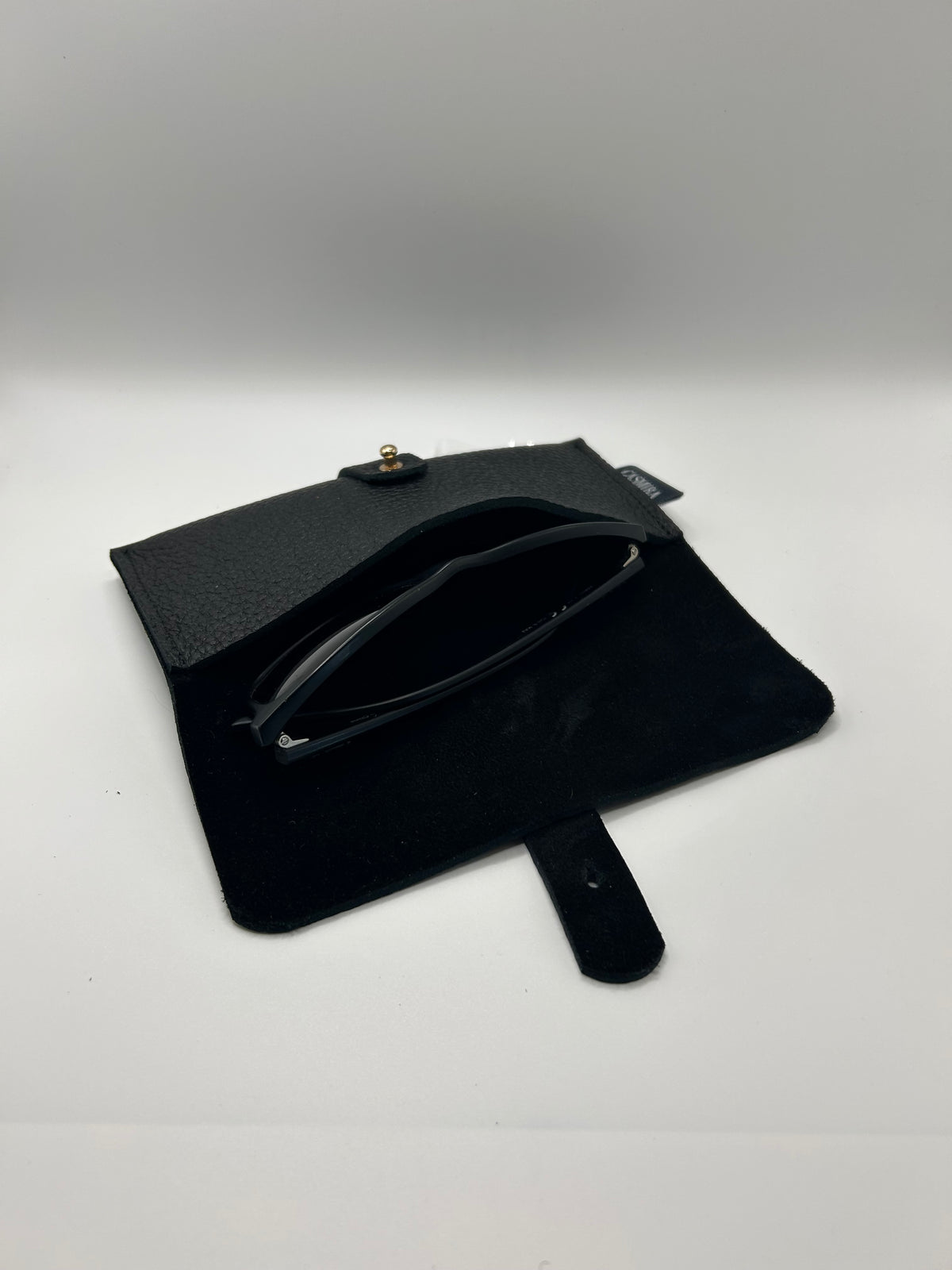 Brillenetui Leder Schwarz / Silber