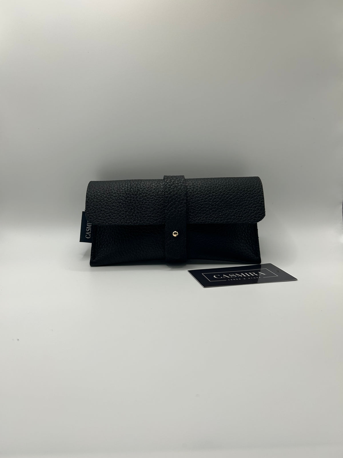 Brillenetui Leder Schwarz / Silber