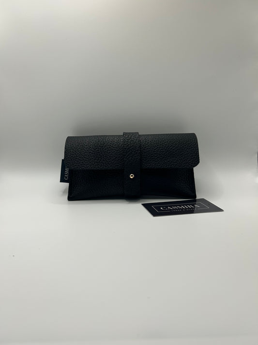 Brillenetui Leder Schwarz / Silber