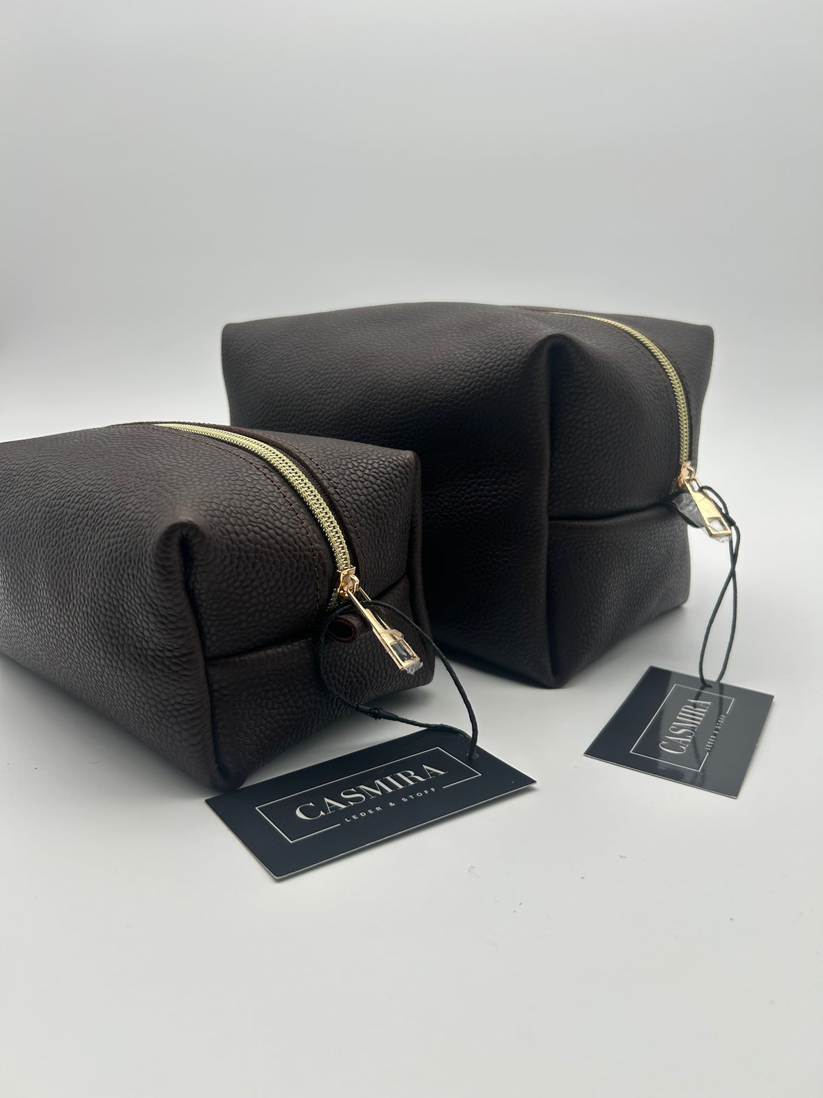 Kultur-/Kosmetiktasche Unisex Echtleder Dunkelbraun (Groß)
